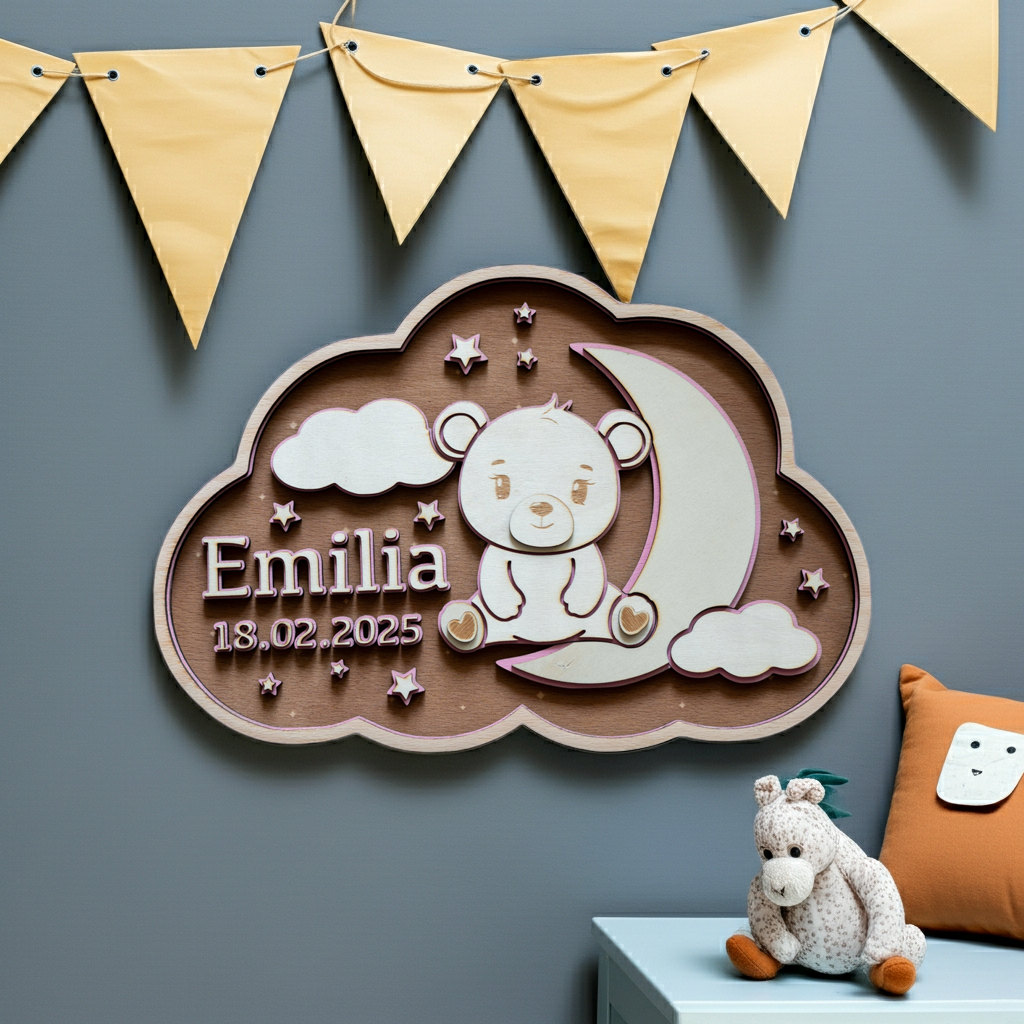 Personalisierte 3D-Holz-Namensschild Kinderzimmer | Name & Geburtsdatum | Geschenk zur Geburt, Taufe & Geburtstag | Handgefertigt in Deutschland