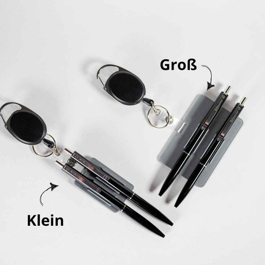 Ausziehbarer Stifthalter mit Schlüsselring & Schneider Kugelschreiber | Jojo-Halterung für Lehrer, Handwerker & Pflege | Stift-Clip mit Rollmechanismus | Made in Germany