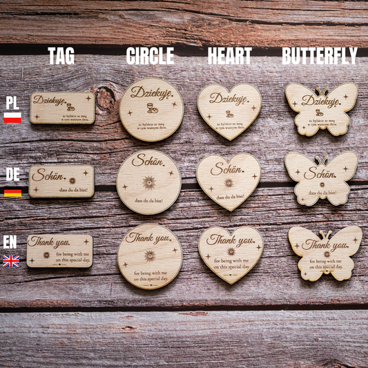 💝 Personalisierter Holzmagnet mit Gravur – Gastgeschenk zur Kommunion, Taufe oder Firmung | Herz, Kreis, Rechteck, Schmetterling | Danke Geschenk