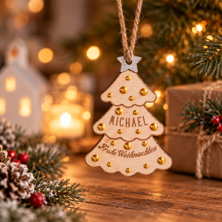 Personalisierter Weihnachtsanhänger Tannenbaum aus Holz mit Name