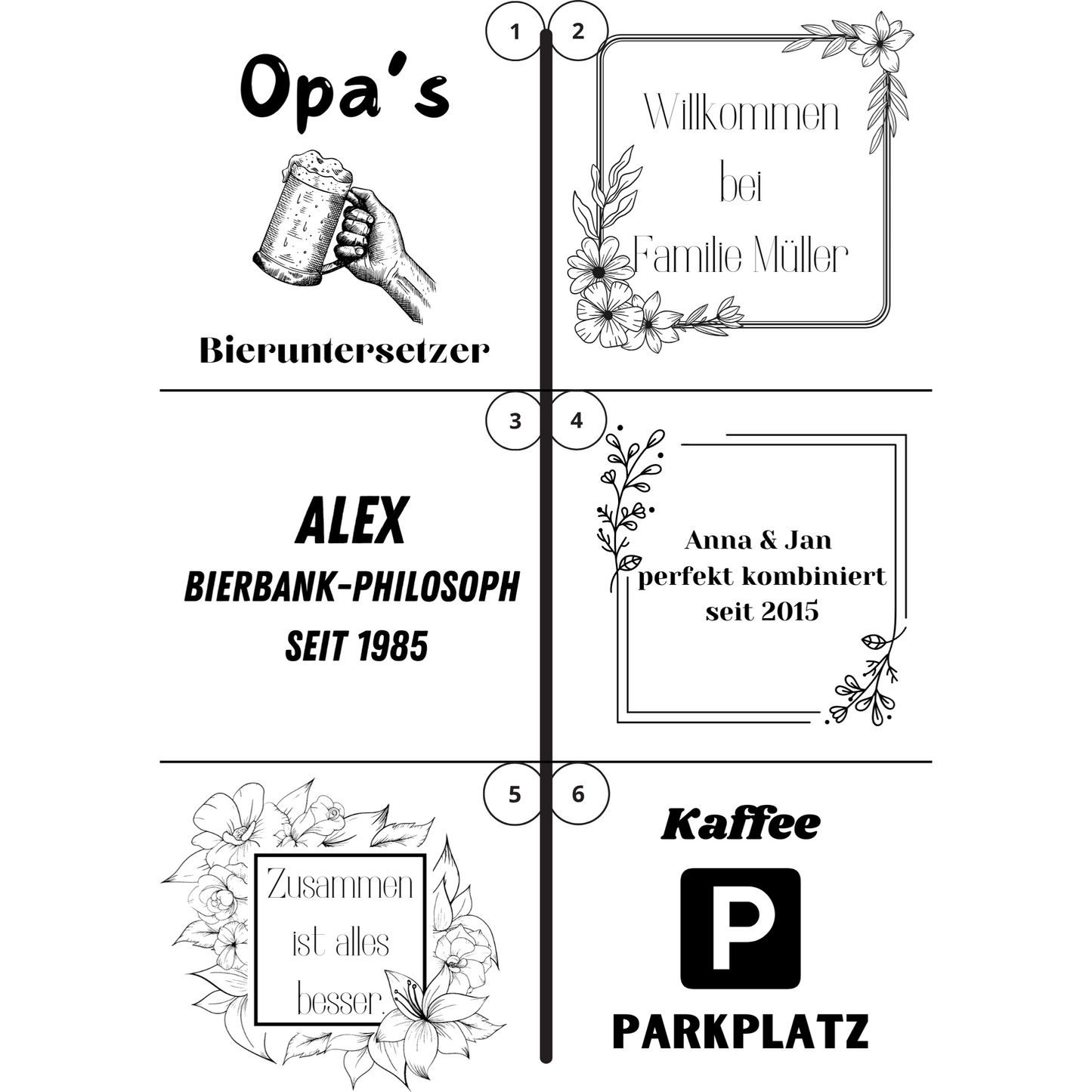 GraviCraft Schieferuntersetzer mit Gravur & Holzbox – 6er Set personalisiert | Geschenkidee für Hochzeit, Büro & Zuhause