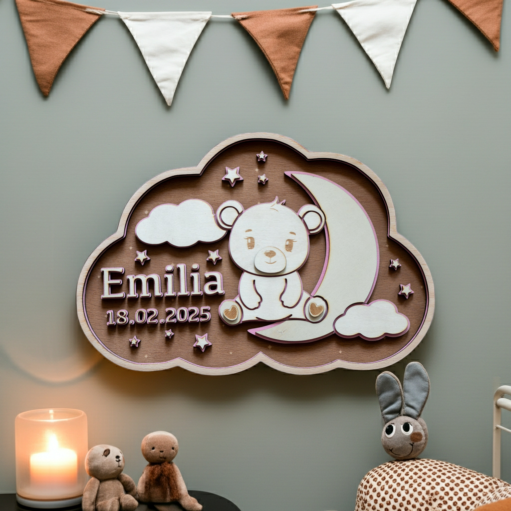 Personalisierte 3D-Holz-Namensschild Kinderzimmer | Name & Geburtsdatum | Geschenk zur Geburt, Taufe & Geburtstag | Handgefertigt in Deutschland