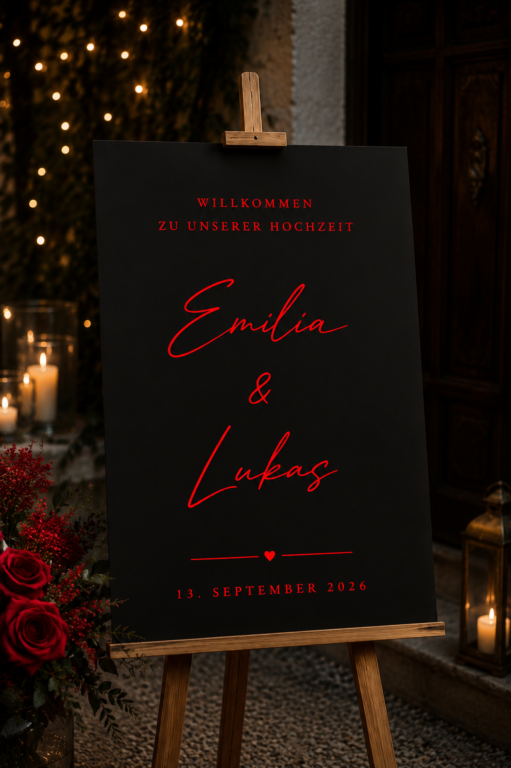 Minimalistisches Willkommensschild Hochzeit – Personalisierte Hochzeitsdeko aus HDF