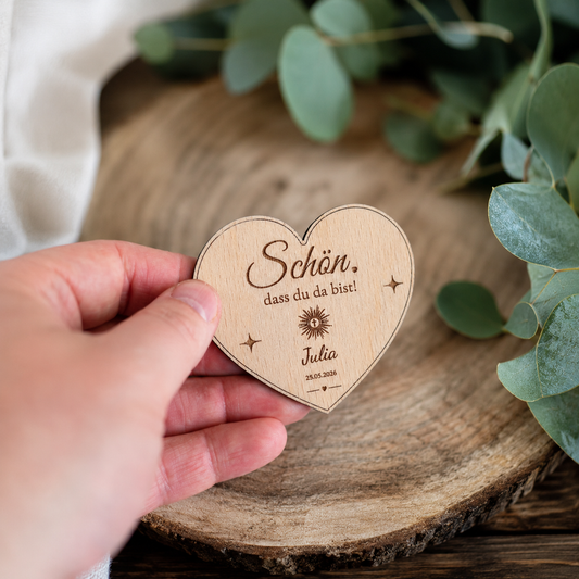 Personalisiertes Gastgeschenk Kommunion – Holz Herz Magnet mit Premium Tee