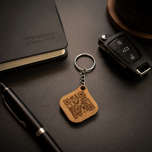 Premium QR Code Business Tag aus Holz mit Crystal Resin | Personalisierter Business Schlüsselanhänger mit Logo | Digital Networking