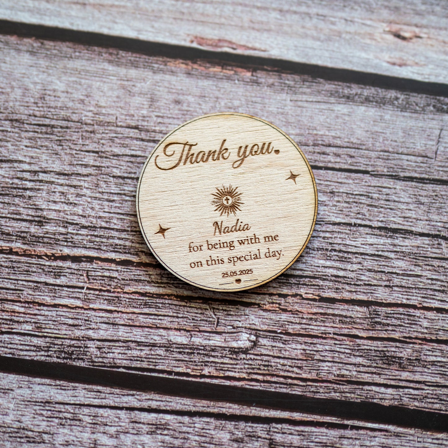 💝 Personalized wooden magnet with engraving – guest gift for communion, baptism or confirmation | Heart, circle, rectangle, butterfly | Thank you gift