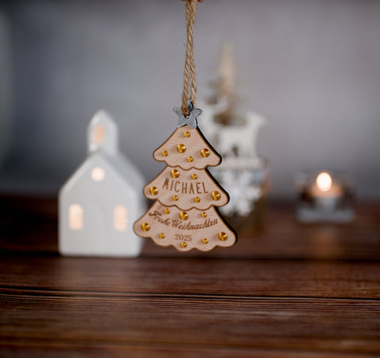 Personalisierte Weihnachtsanhänger aus Holz & 3D-Druck – Tannenbaum mit Name – Geschenk zu Weihnachten 2025