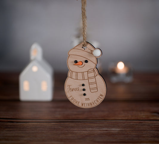 Personalisierter Weihnachtsanhänger „Schneemann“ aus Holz & 3D-Druck – Mit Name – Weihnachten 2025