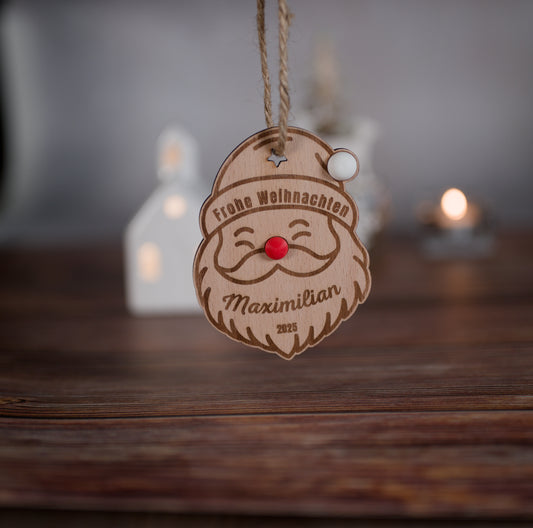 Personalisierter Weihnachtsanhänger „Weihnachtsmann“ aus Holz & 3D-Druck – Mit Name – Weihnachten 2025
