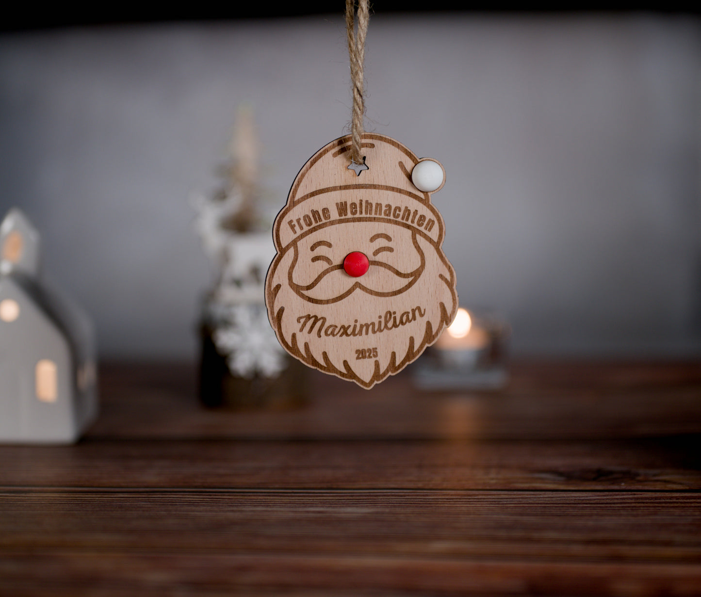 Personalisierter Weihnachtsanhänger „Weihnachtsmann“ aus Holz & 3D-Druck – Mit Name – Weihnachten 2025