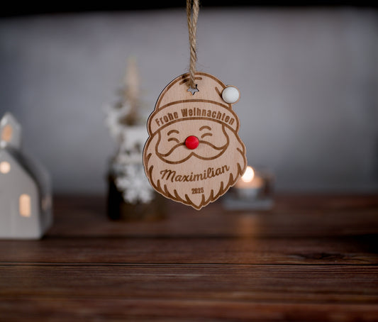 Personalisierter Weihnachtsanhänger „Weihnachtsmann“ aus Holz & 3D-Druck – Mit Name – Weihnachten 2025