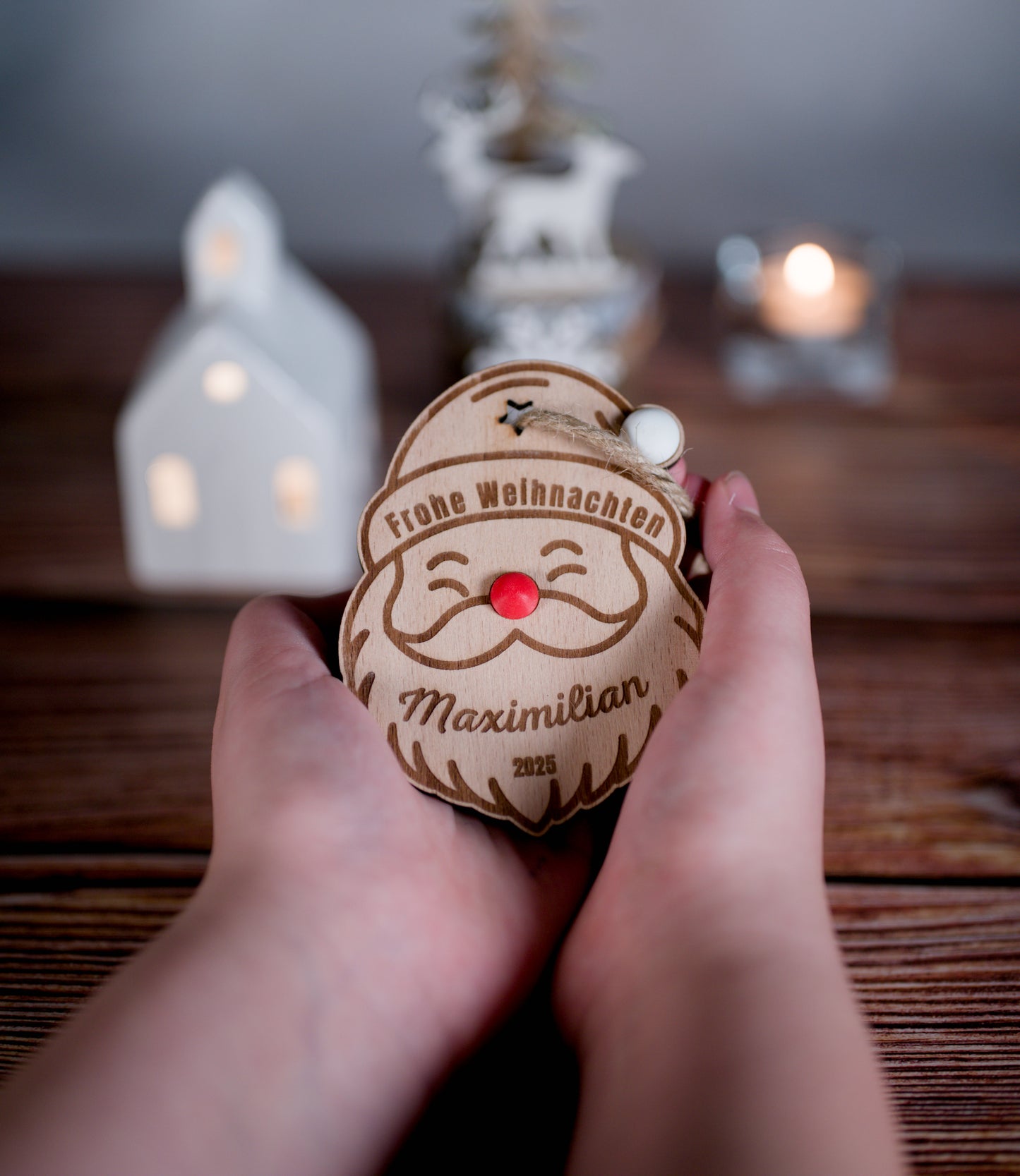 Personalisierter Weihnachtsanhänger „Weihnachtsmann“ aus Holz & 3D-Druck – Mit Name – Weihnachten 2025