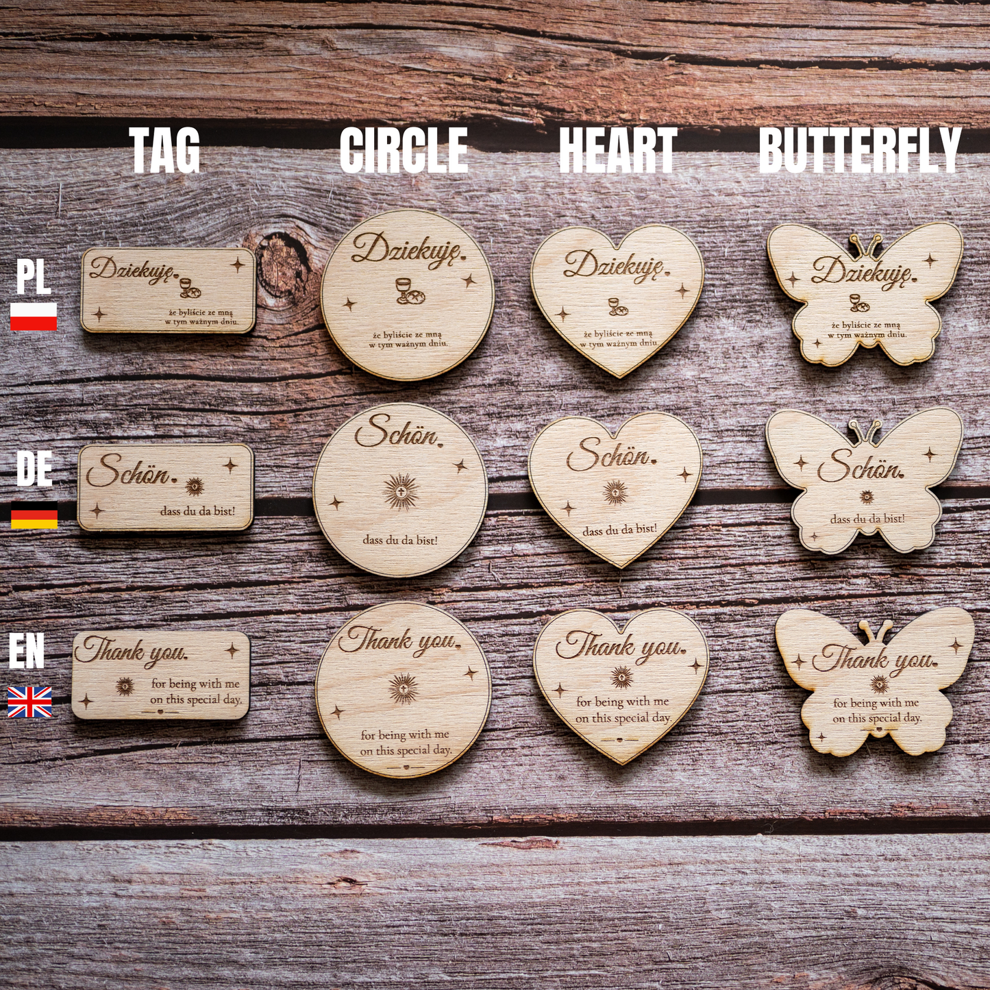 💝 Personalized wooden magnet with engraving – guest gift for communion, baptism or confirmation | Heart, circle, rectangle, butterfly | Thank you gift