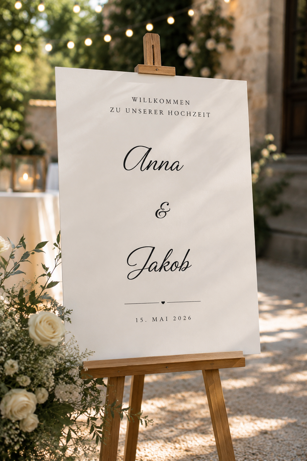 Minimalistisches Willkommensschild Hochzeit – Personalisierte Hochzeitsdeko aus HDF