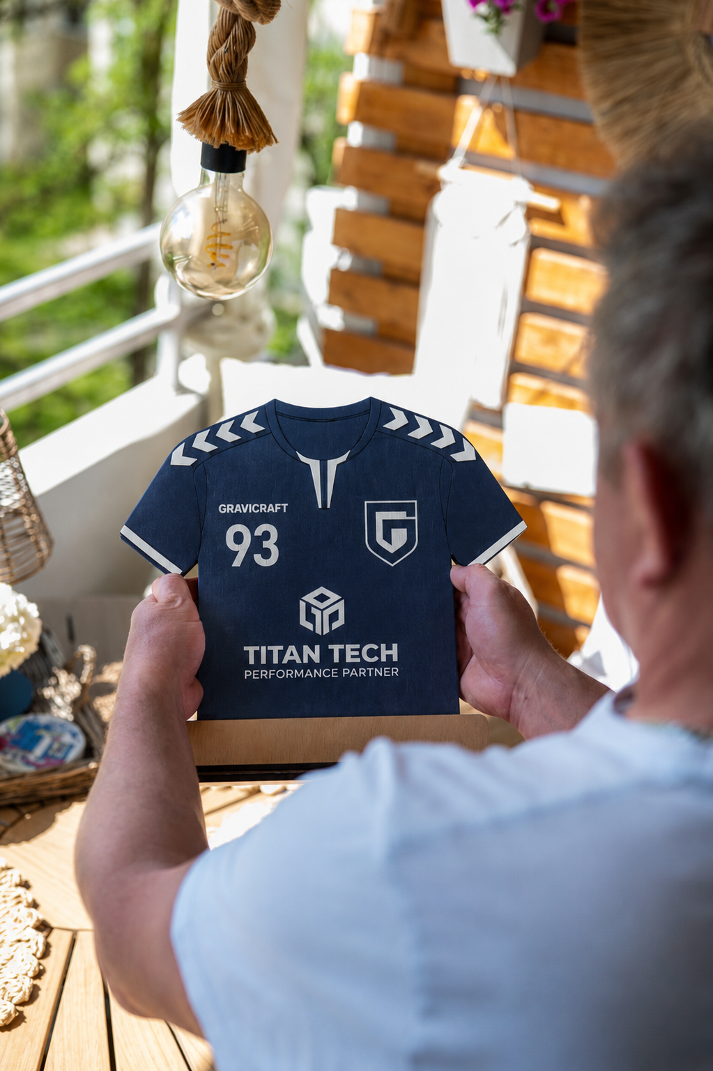 Personalisierte Trikot Erinnerung aus Holz | Geschenk für Fußballspieler & Trainer | Vereinsgeschenk mit Namen und Nummer
