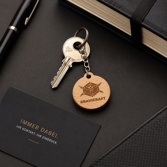 Premium NFC Schlüsselanhänger aus Holz mit Logo – Digitale Visitenkarte für Unternehmen