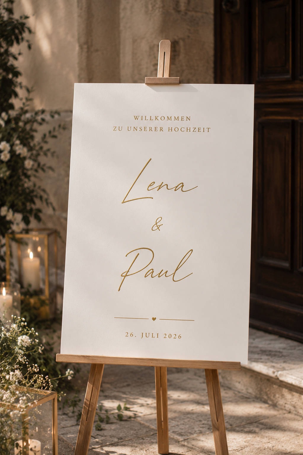 Minimalistisches Willkommensschild Hochzeit – Personalisierte Hochzeitsdeko aus HDF