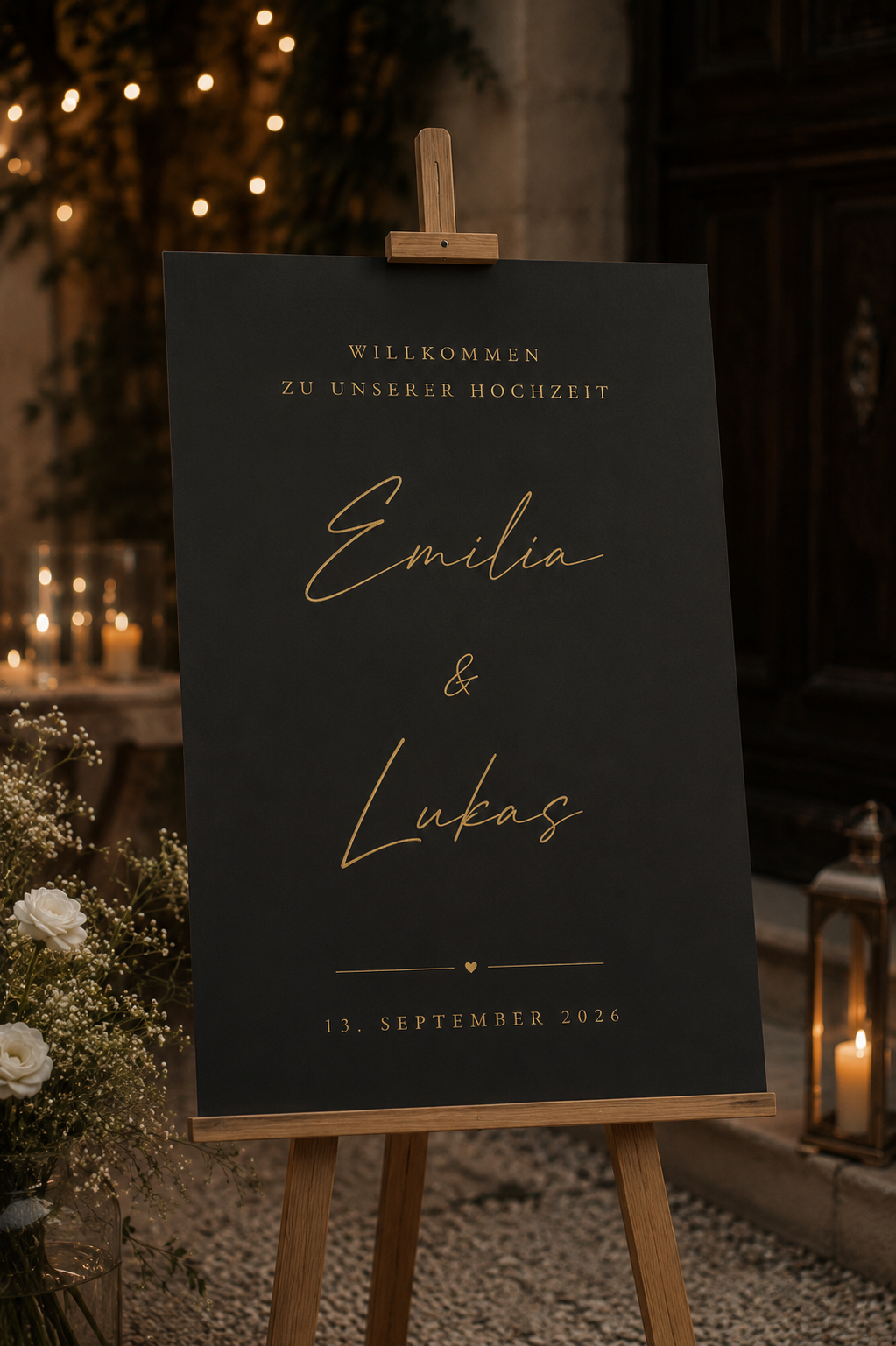 Minimalistisches Willkommensschild Hochzeit – Personalisierte Hochzeitsdeko aus HDF
