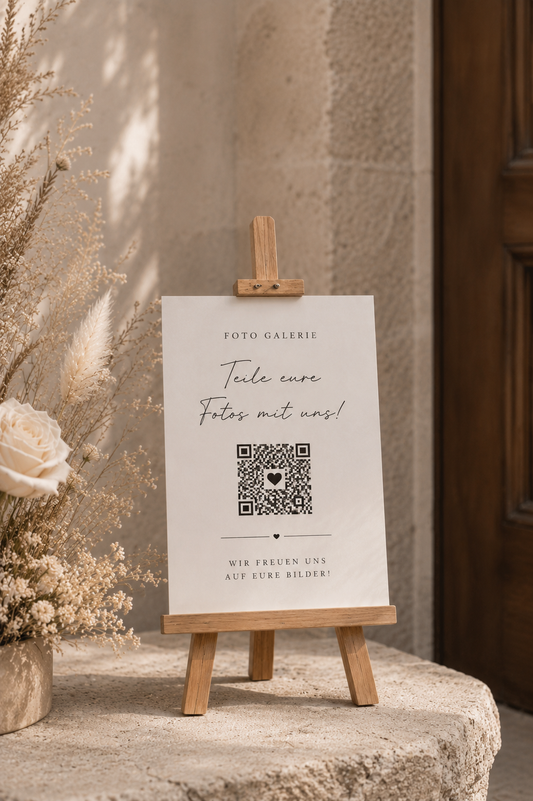QR Code Hochzeitsschild personalisiert – Foto Galerie für eure Hochzeit
