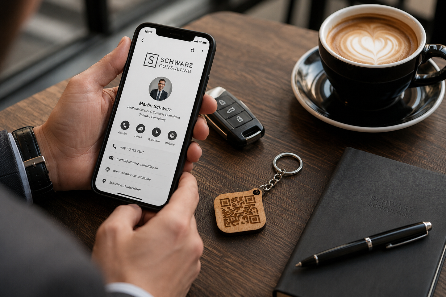 QR Business Tag made of wood – Your digital business card for more visibility