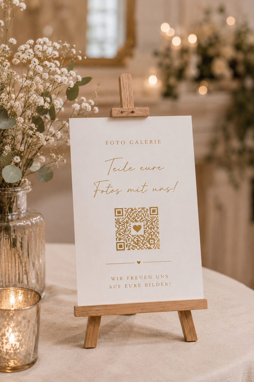 QR Code Hochzeitsschild personalisiert – Foto Galerie für eure Hochzeit