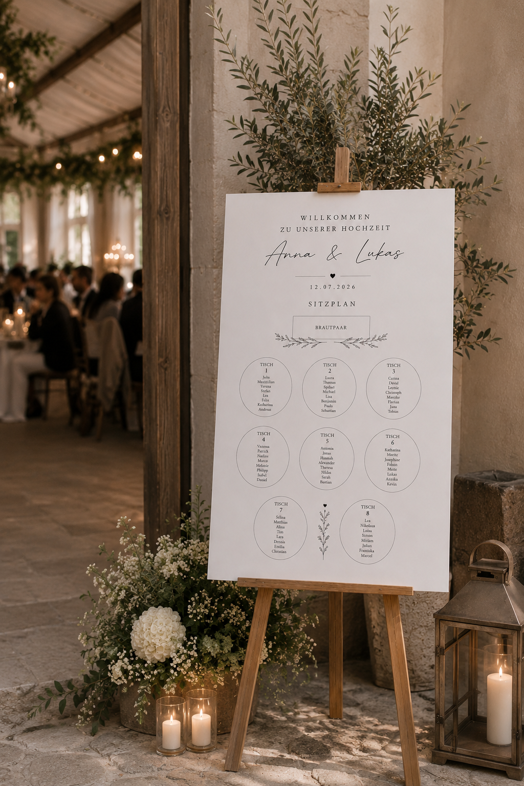 Personalisierter Sitzplan Hochzeit auf Staffelei – Moderne Wedding Seating Chart Schwarz Weiß Gold | Premium Hochzeitsdeko