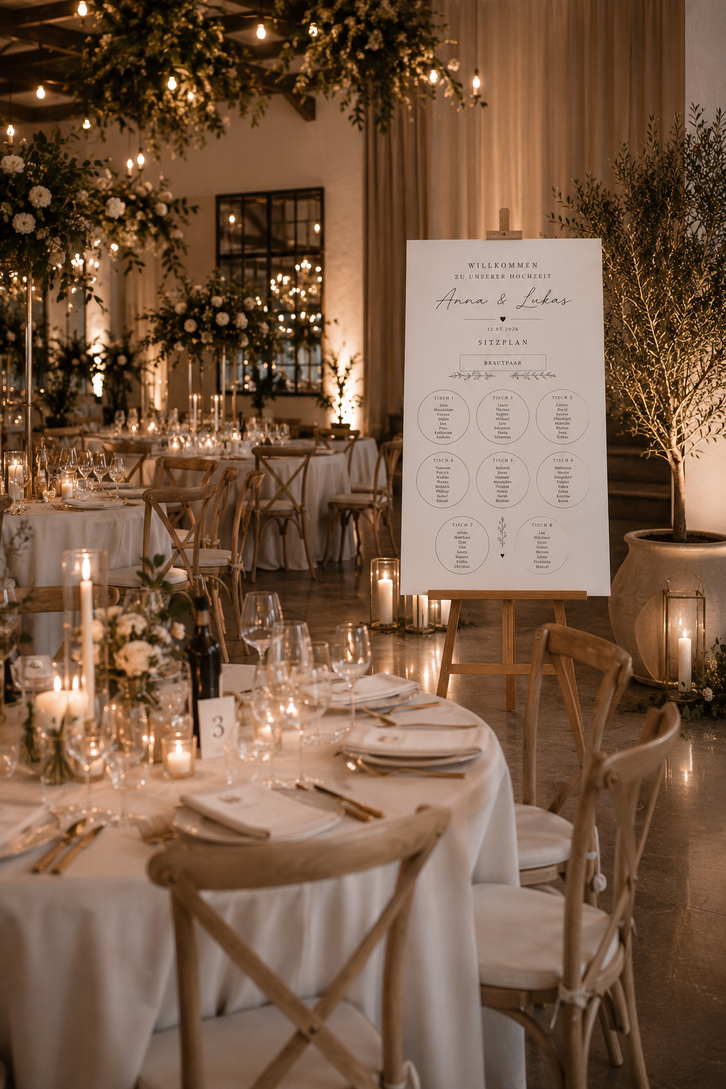 Personalisierter Sitzplan Hochzeit auf Staffelei – Moderne Wedding Seating Chart Schwarz Weiß Gold | Premium Hochzeitsdeko
