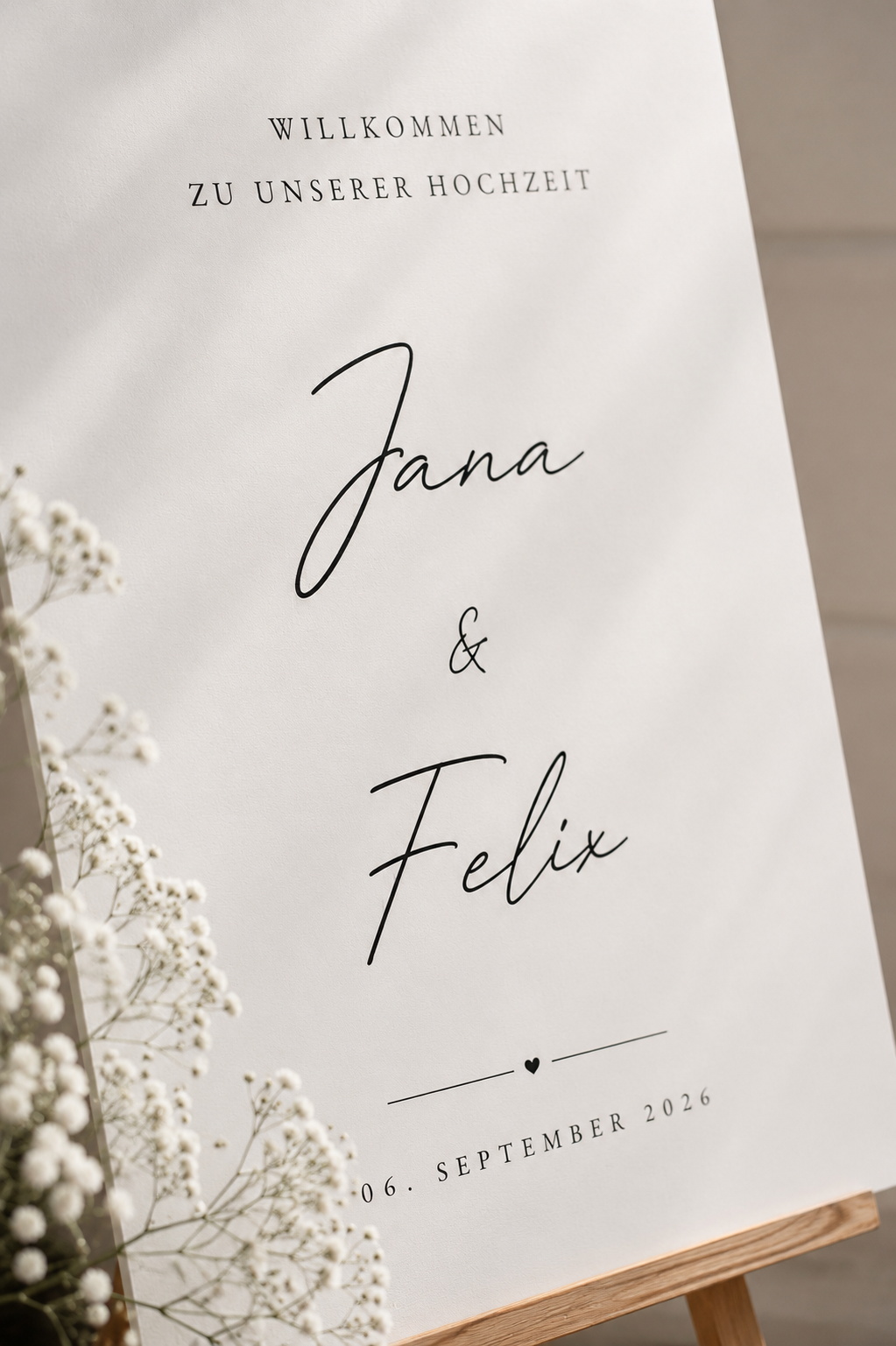 Minimalistisches Willkommensschild Hochzeit – Personalisierte Hochzeitsdeko aus HDF